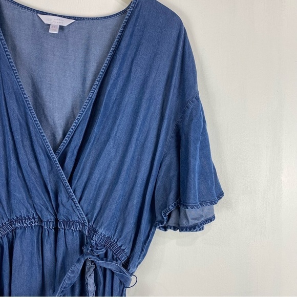 Lauren Conrad Chambray Ruffle Trim Tie Waist Flutter Sleeve Mini Dress XXL 2XL - Picture 3 of 6